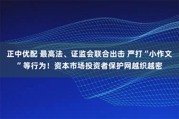 正中优配 最高法、证监会联合出击 严打“小作文”等行为！资本市场投资者保护网越织越密